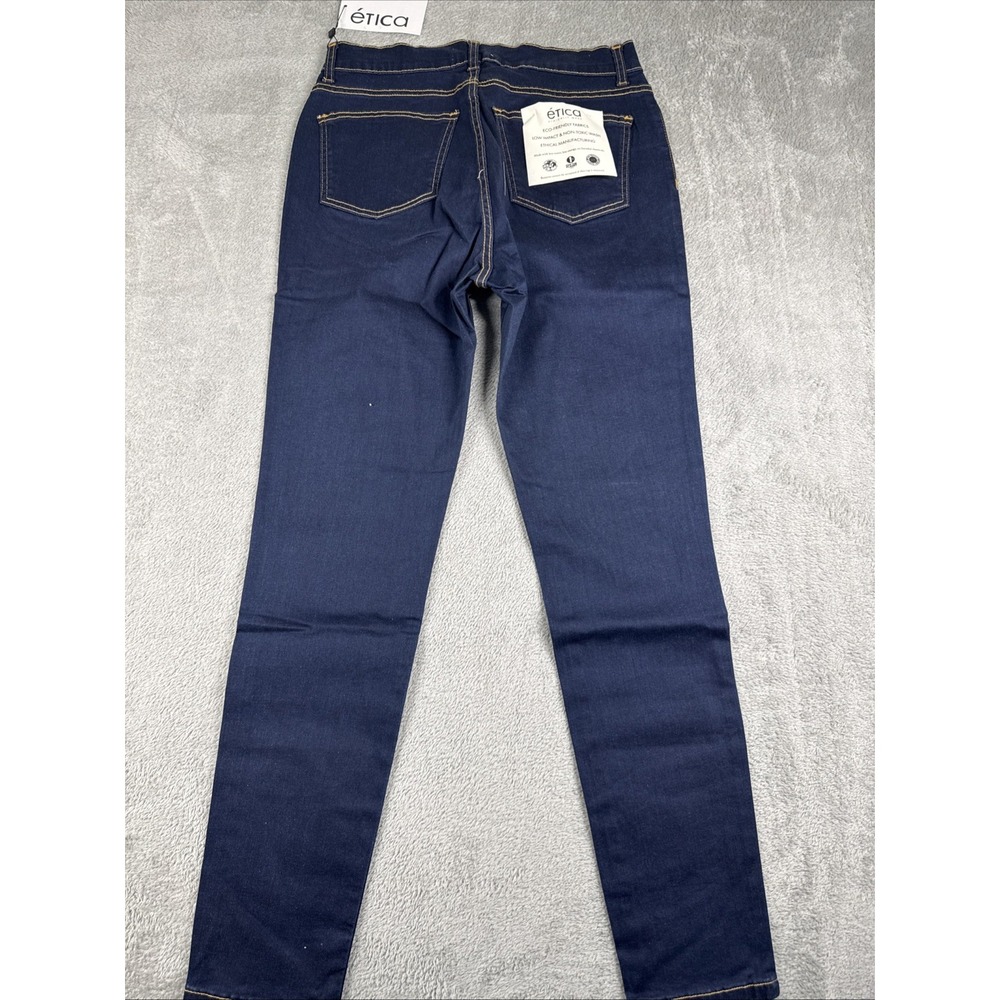 NWT Etica Women's Blue Mid Rise Jeans Front Zip Skinny Tapered Leg - Size 3 - - Picture 7 of 7